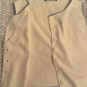 Brandy Melville Cropped Cream Cardigan with Blue Trim